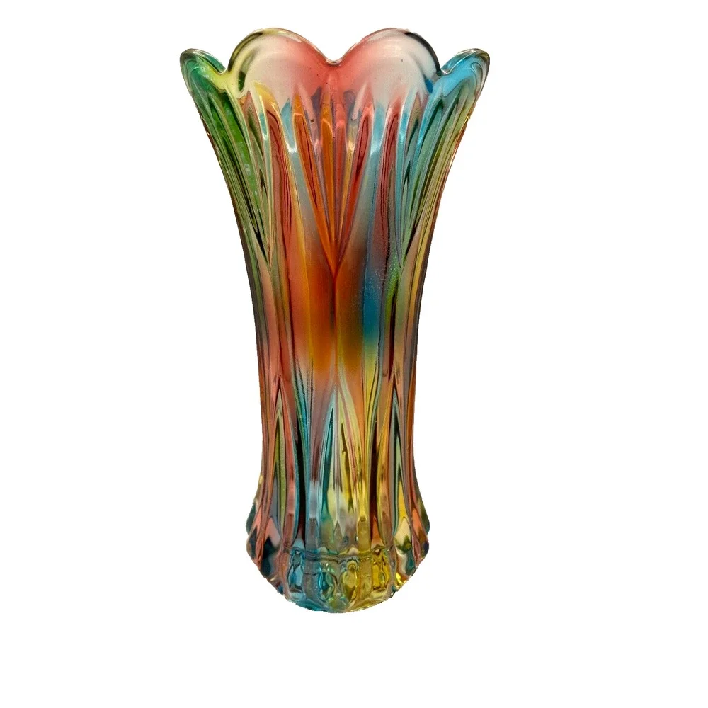 Pre-owned Crystal Glass Colorful Vase Home Decor ONLY